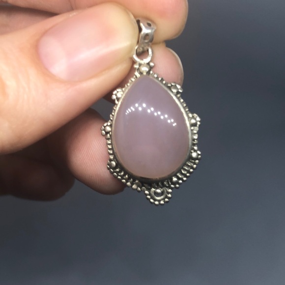 Sterling Silver Rose Quartz Tear Drop Pendant - Picture 3 of 4